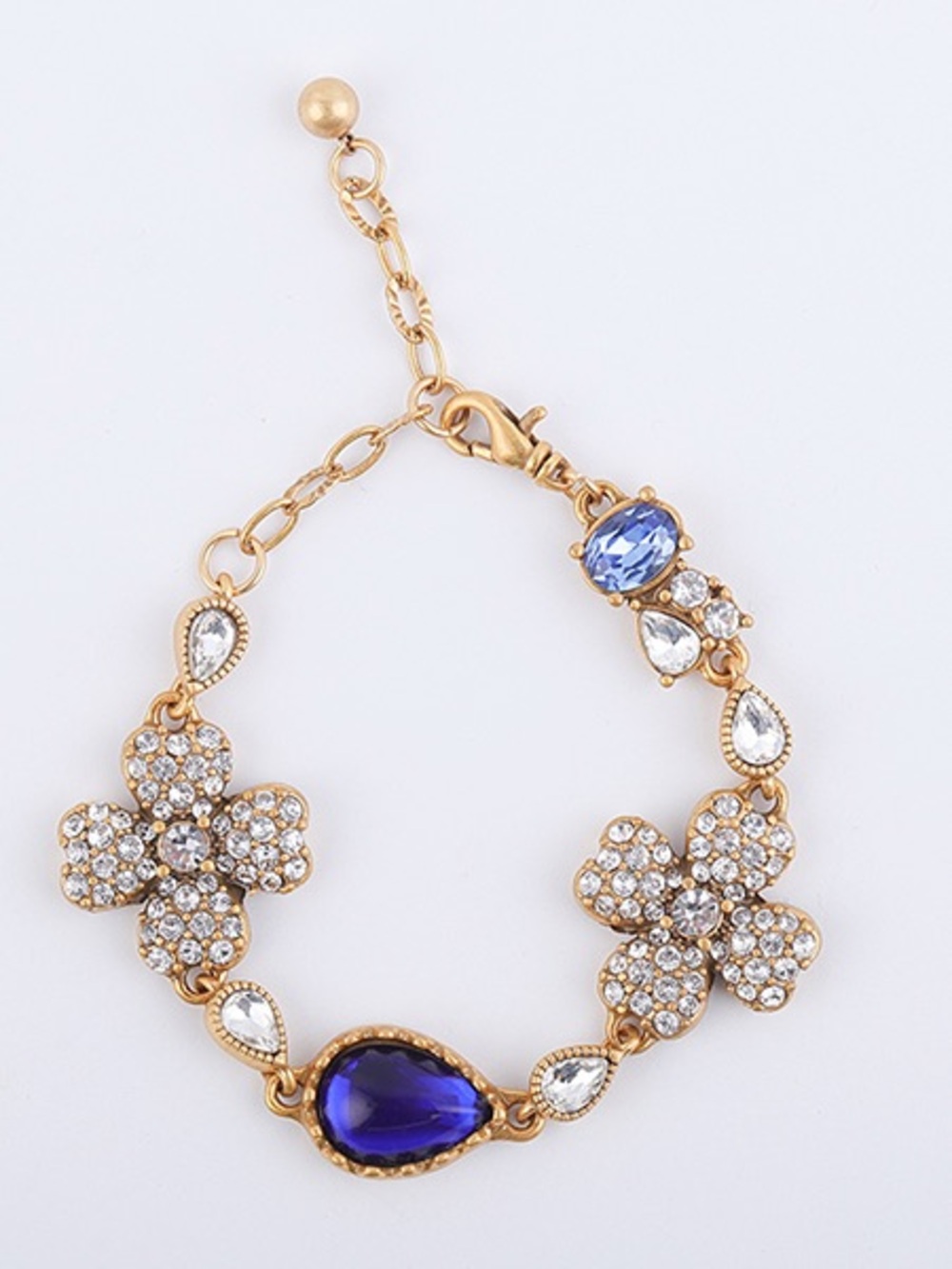 Gold-Tone Floral Bracelet with Blue and Clear Crystal Accents